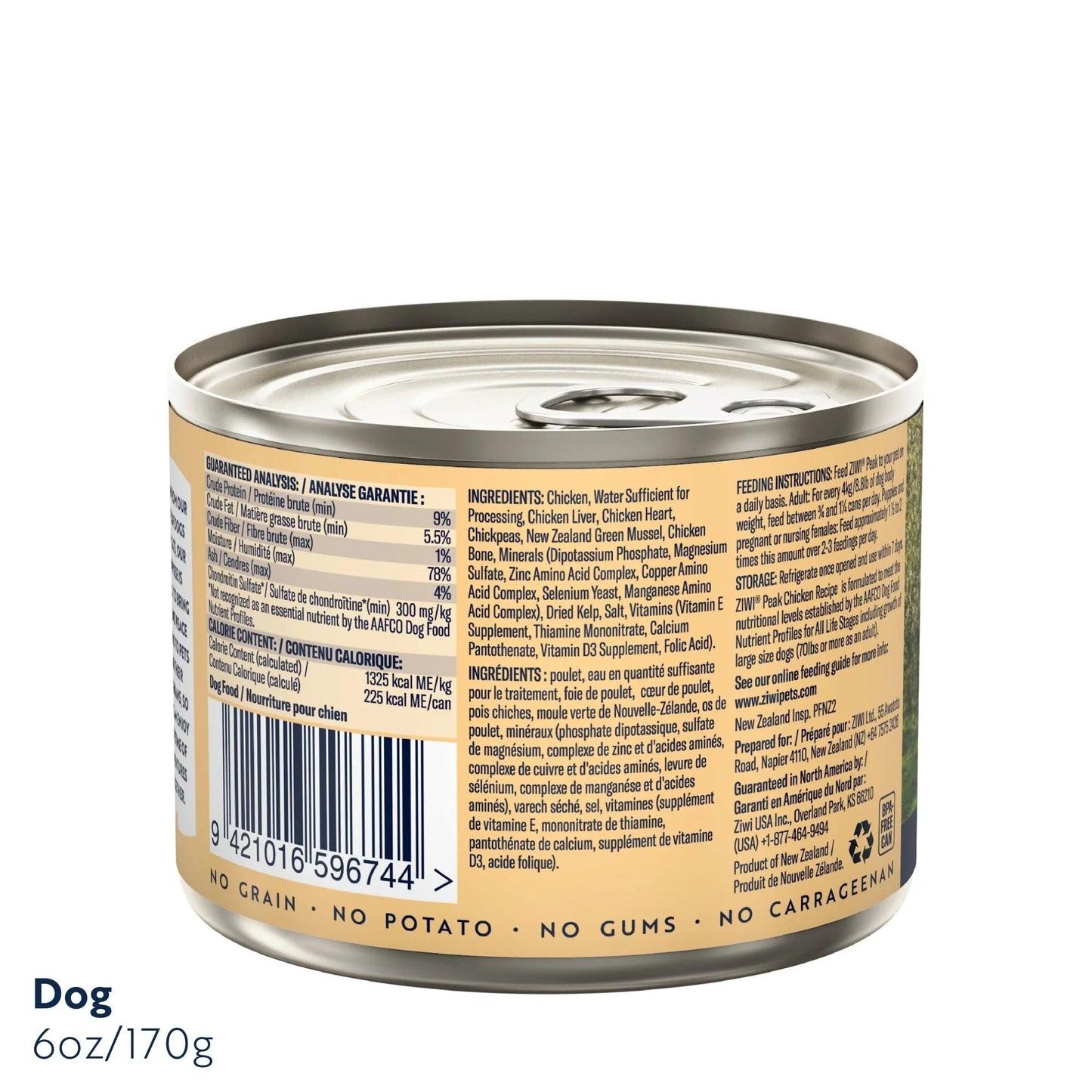 ZIWI Peak® Wet Original Series Chicken Recipe for dogs- Food - 170g Can Back- Warkworth - Complete and Balanced Meal