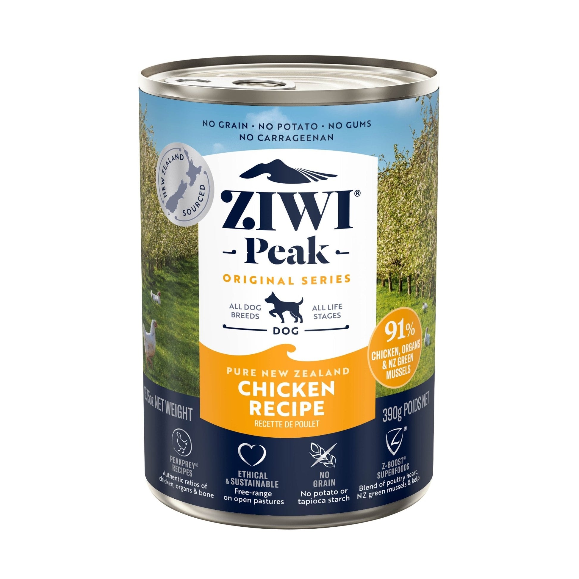 ZIWI Peak® Wet Original Series Chicken Recipe for dogs- Food - 390g Can Front - Warkworth - Complete and Balanced Meal