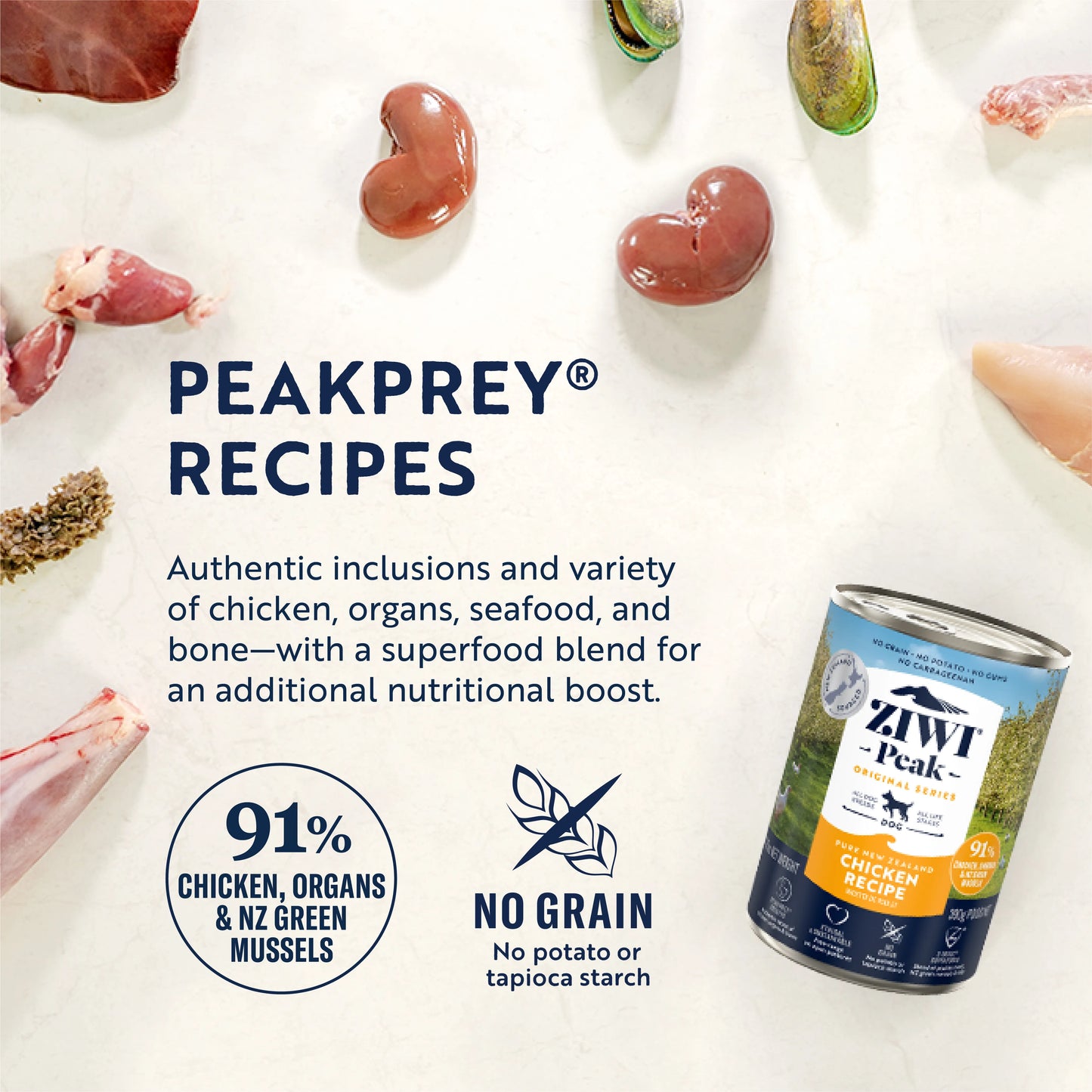 ZIWI Peak® Wet Original Series Chicken Recipe for dogs- Food - 390g Can - Peakprey Grain Free Fish & Green Mussel -Warkworth