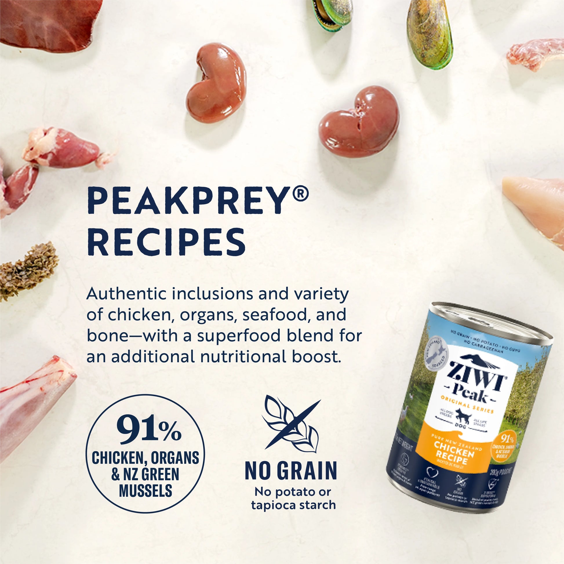 ZIWI Peak® Wet Original Series Chicken Recipe for dogs- Food - 390g Can - Peakprey Grain Free Fish & Green Mussel -Warkworth