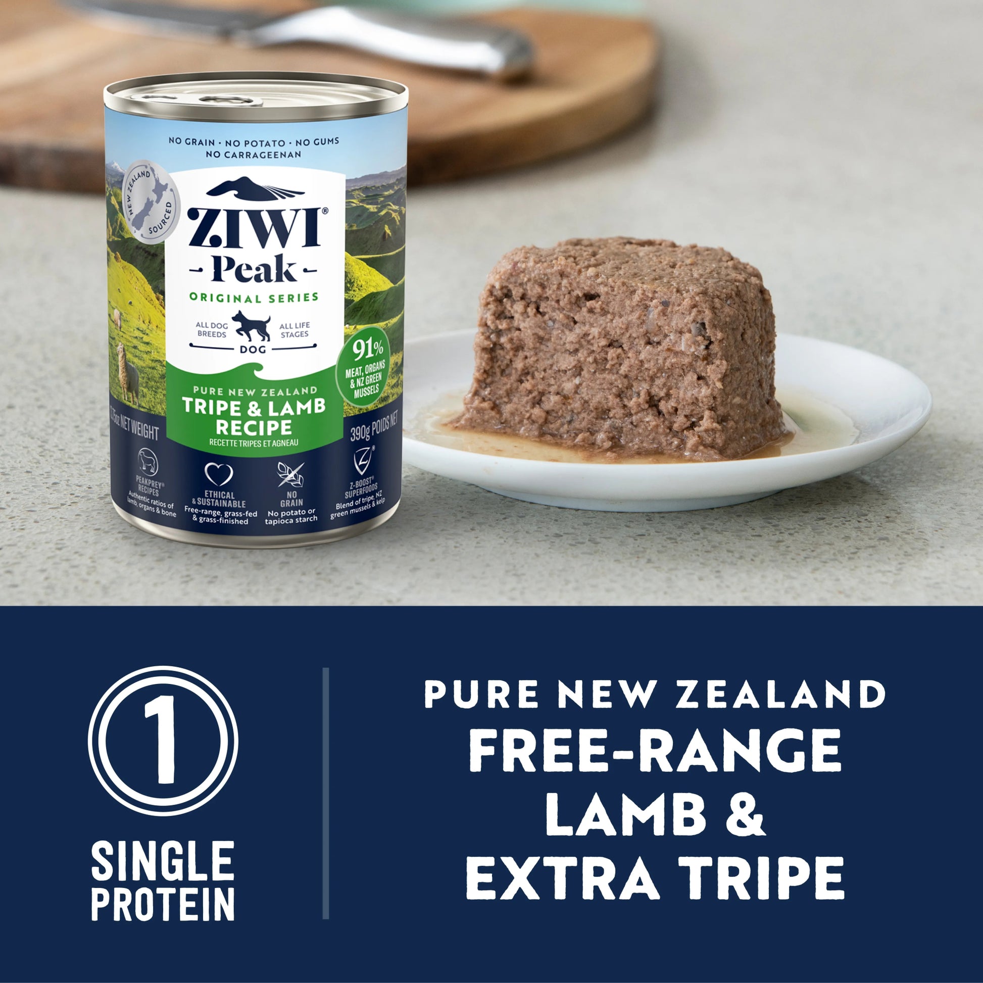 ZIWI Peak® Wet Original Series Tripe & Lamb Recipe for dogs - Food - 390g Can - Single Protein - Warkworth - Pure New Zealand