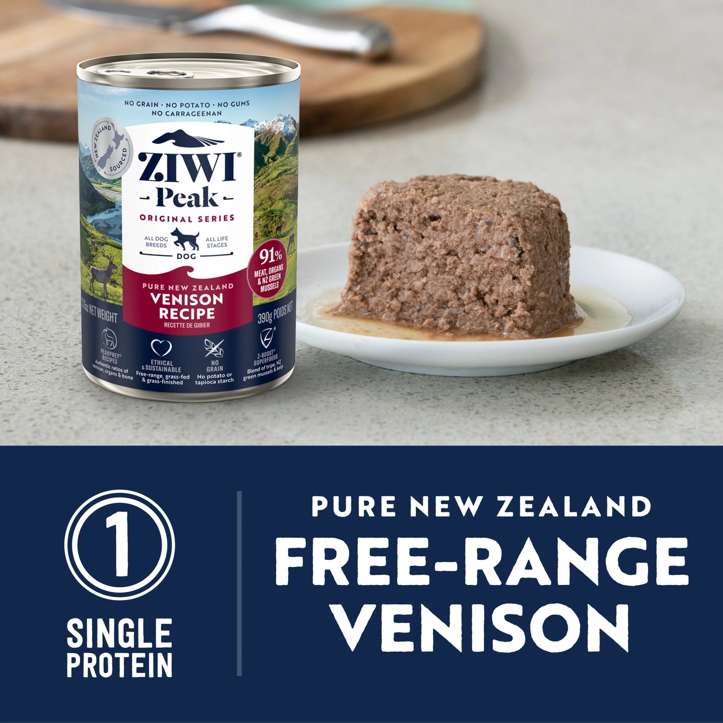 ZIWI Peak® Wet Original Series Venison Recipe for dogs - Food - 390g Can - Single Protein - Warkworth - Pure New Zealand