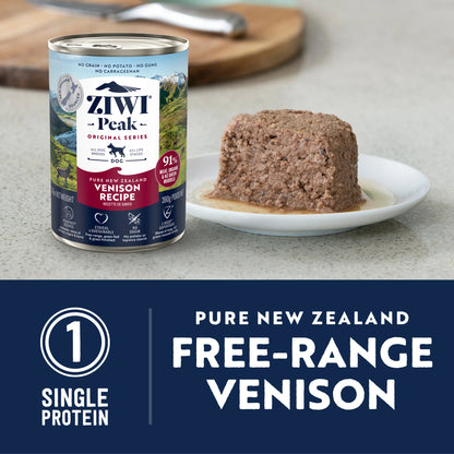ZIWI Peak® Wet Original Series Venison Recipe for dogs - Food - 390g Can - Single Protein - Warkworth - Pure New Zealand