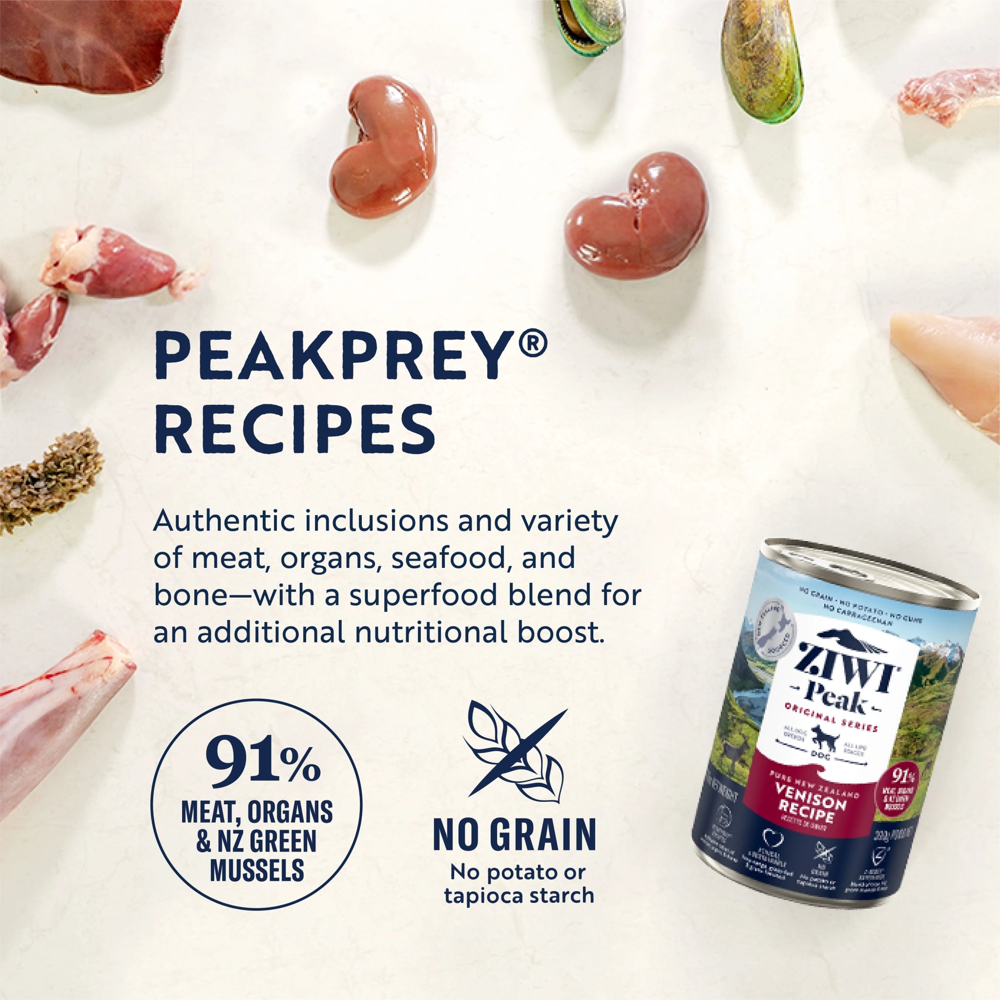 ZIWI Peak® Wet Original Series Venison Recipe for dogs- Food - 390g Can - Peakprey Grain Free Fish & Green Mussel -Warkworth
