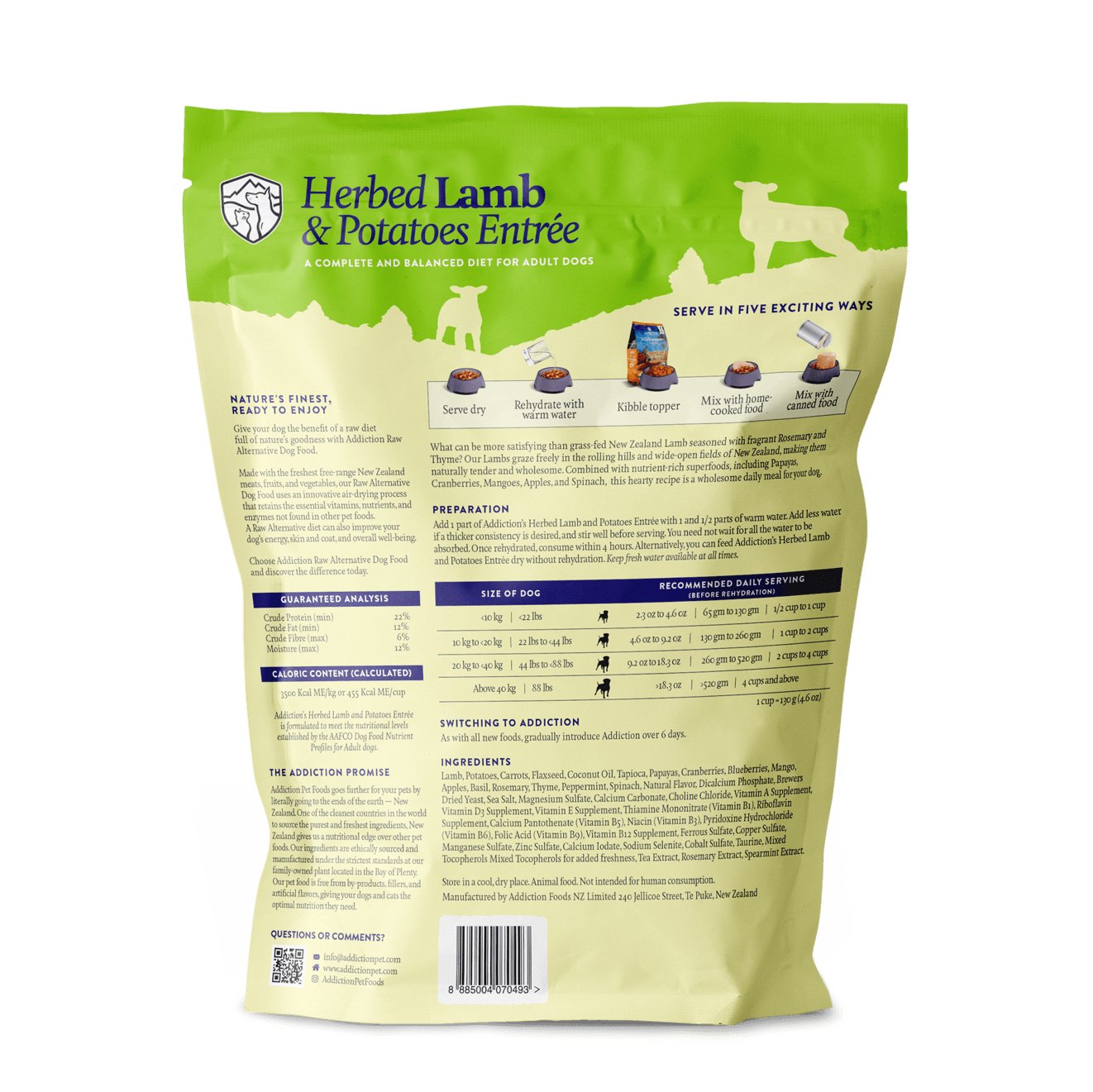Addiction Herbed Lamb & Potatoes, Compete & Balanced, Limited Ingredients Raw Alternative Dog Food - Tuck In Healthy Pet Food & Animal Natural Health Supplies
