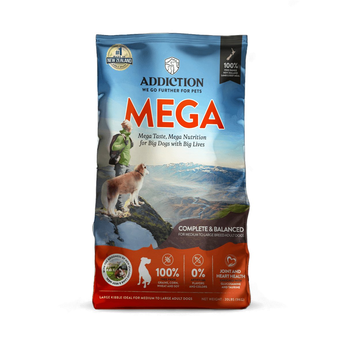 Addiction MEGA, Complete & Balanced, Lamb & Beef Dry Dog Food for Medium to Large Dog - Tuck In Healthy Pet Food & Animal Natural Health Supplies