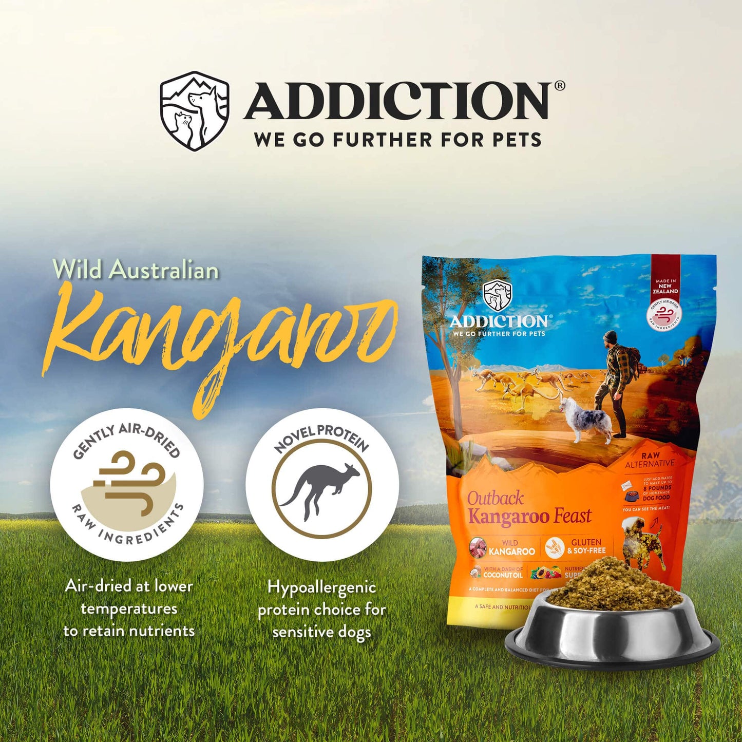 Addiction Outback Kangaroo Feast, Compete & Balanced, Limited Ingredients Raw Alternative Dog Food - Tuck In Healthy Pet Food & Animal Natural Health Supplies