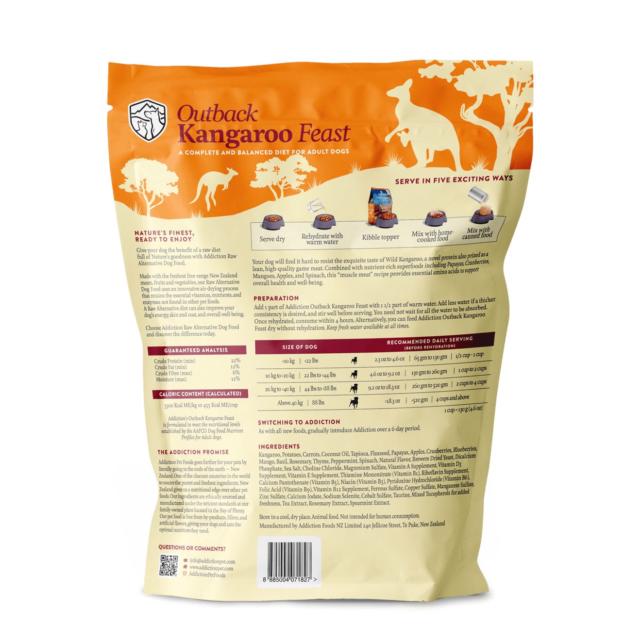 Addiction Outback Kangaroo Feast, Compete & Balanced, Limited Ingredients Raw Alternative Dog Food - Tuck In Healthy Pet Food & Animal Natural Health Supplies