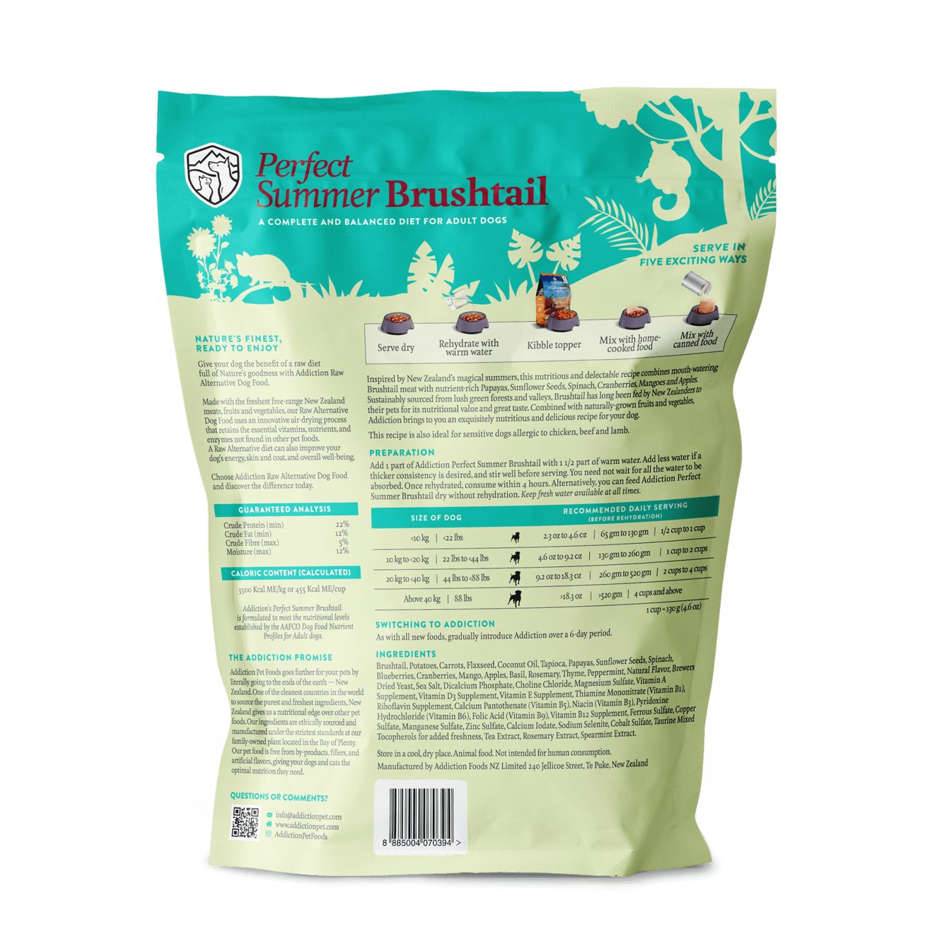 Addiction Perfect Summer Brushtail, Sensitive Care, Novel Protein Raw Alternative Dog Food - Tuck In Healthy Pet Food & Animal Natural Health Supplies