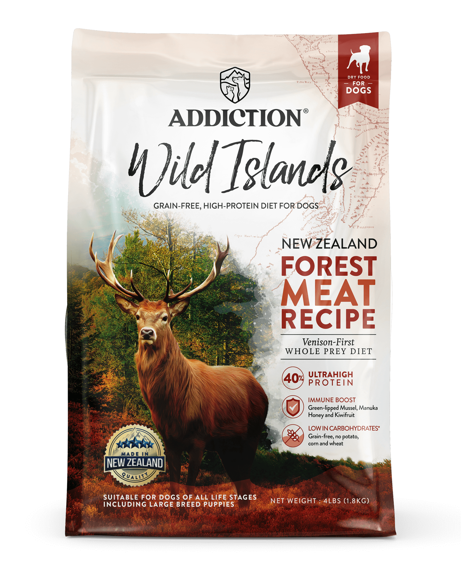 Addiction Wild Islands Forest Meat, High Protein, Free-Range Venison Dry Dog Food - Tuck In Healthy Pet Food & Animal Natural Health Supplies