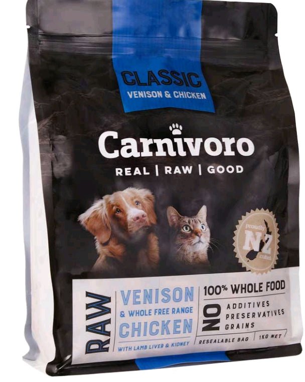 Carnivoro Classic Venison & Free-range Chicken 1kg - Tuck In Healthy Pet Food & Animal Natural Health Supplies