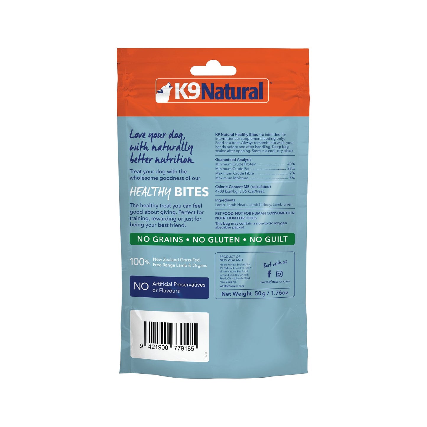 K9 Natural Grain-Free Freeze-Dried Dog Treats, Lamb Bites 50g - Tuck In Healthy Pet Food & Animal Natural Health Supplies