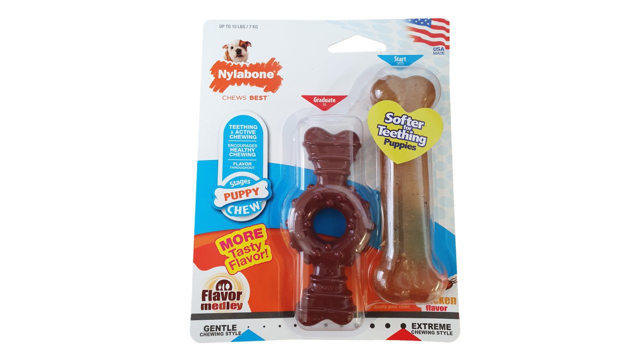 Nylabone Puppy Twin Pack, Chicken & Medley Flavour, Petite Size - Tuck In Healthy Pet Food & Animal Natural Health Supplies