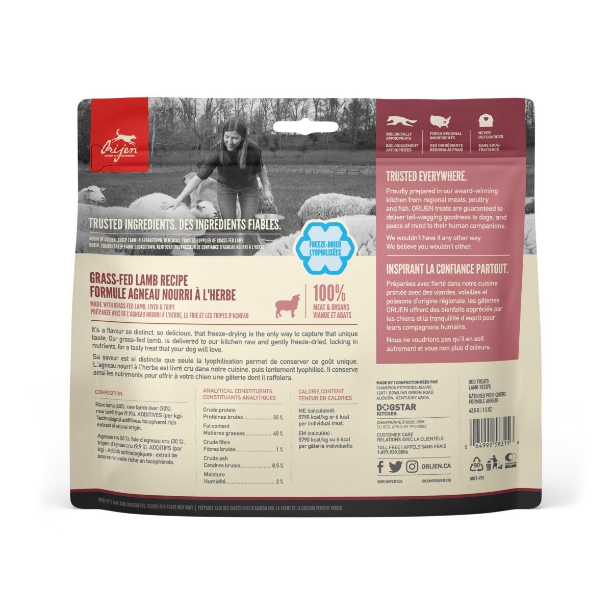 Orijen Dog Treats - Grass Fed Lamb - 92gm - Tuck In Healthy Pet Food & Animal Natural Health Supplies
