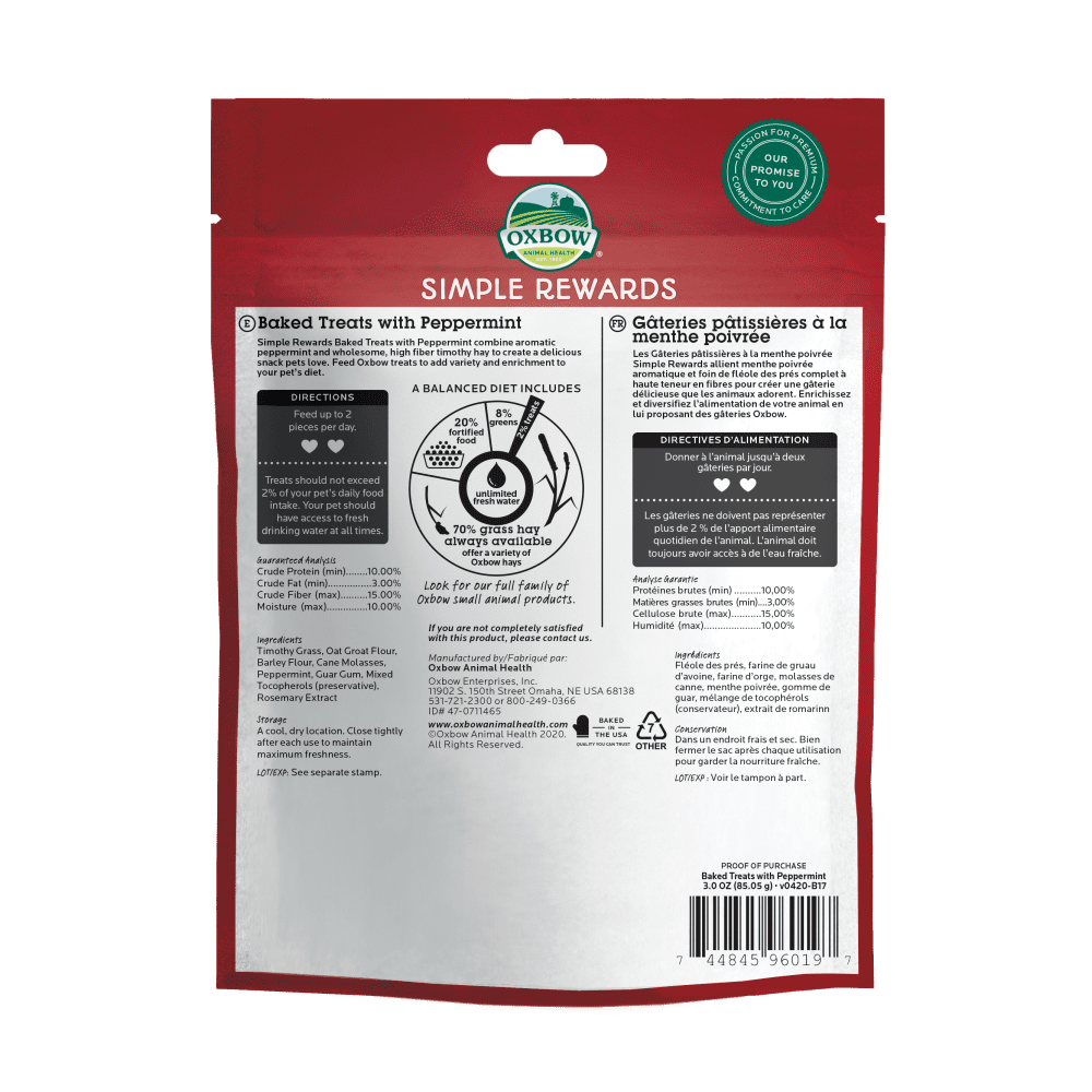 Oxbow Simple Rewards Baked Treat with Peppermint - Tuck In Healthy Pet Food & Animal Natural Health Supplies