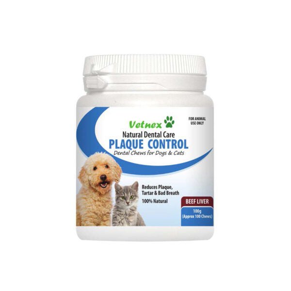 Vetnex Plaque Control Dental Chews - Beef Liver - 100pack - Tuck In Healthy Pet Food & Animal Natural Health Supplies