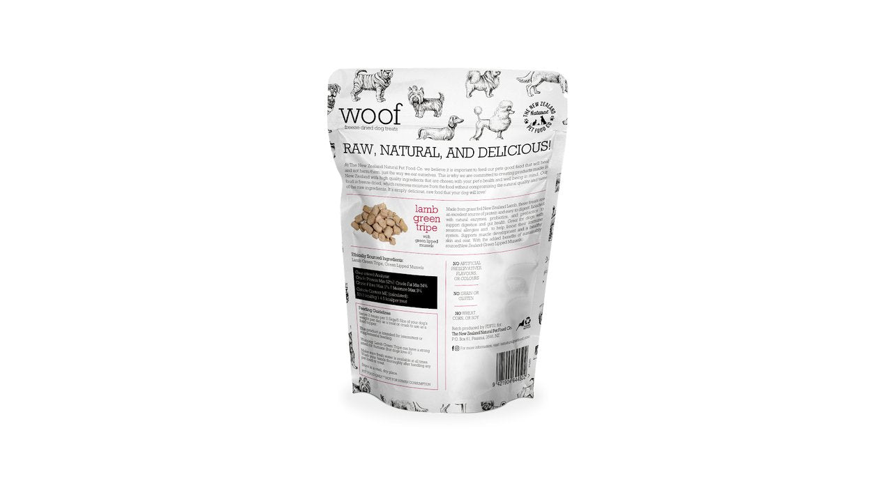 Woof Lamb Green Tripe & Mussel Treats 40g - Tuck In Healthy Pet Food & Animal Natural Health Supplies