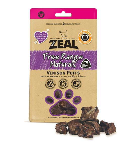 Zeal Dried Venison Puffs - 85g - Tuck In Healthy Pet Food & Animal Natural Health Supplies